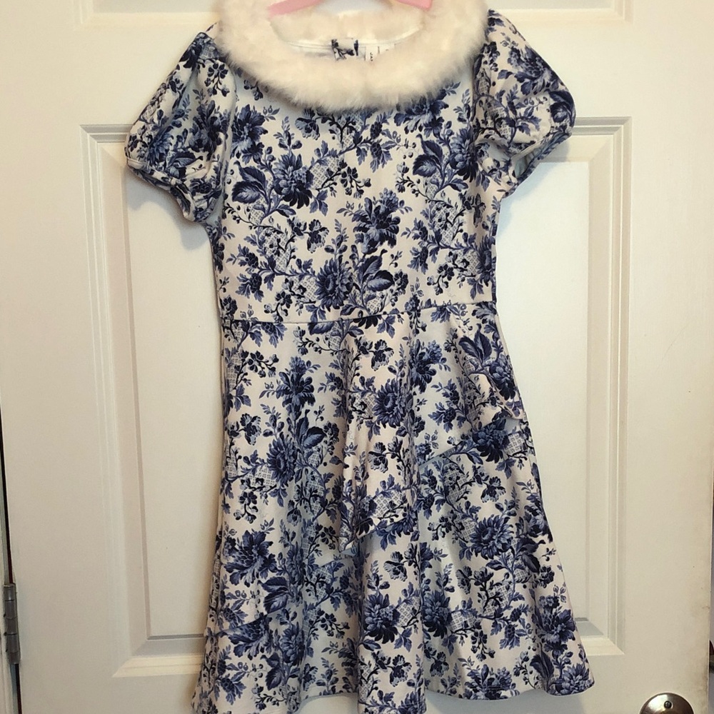 Janie and Jack White & Blue Floral Dress with White Collar